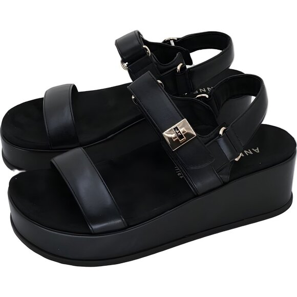 Anne Klein Verse Double Strap Platform Wedge Sandals Black Women's US 7M - Picture 2 of 6